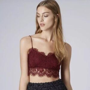 Topshop Red Lace Bralette Crop Top Eyelash Scalloped Trim